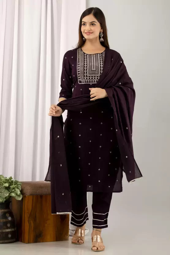 Women Viscose Rayon Kurta Pant Dupatta Set