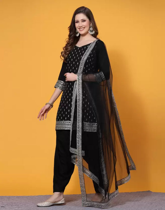 Women Viscose Rayon Kurta Patiala Dupatta Set