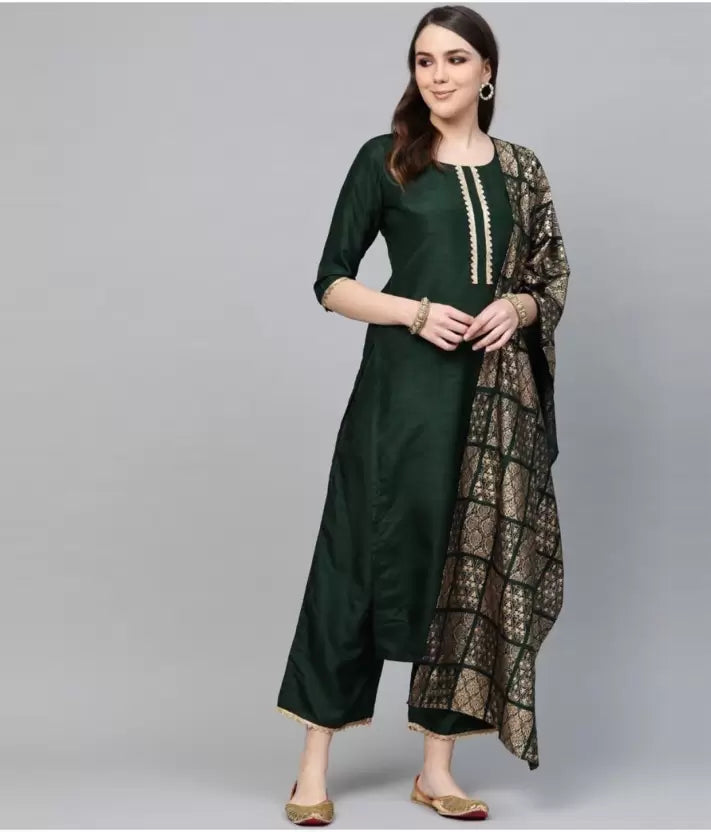 Women Viscose Rayon Kurta Pyjama Dupatta Set