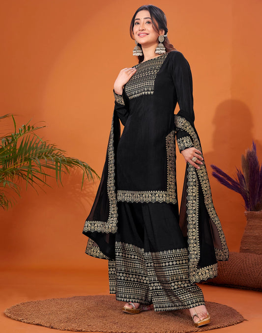 Women Viscose Rayon Kurta Sharara Dupatta Set