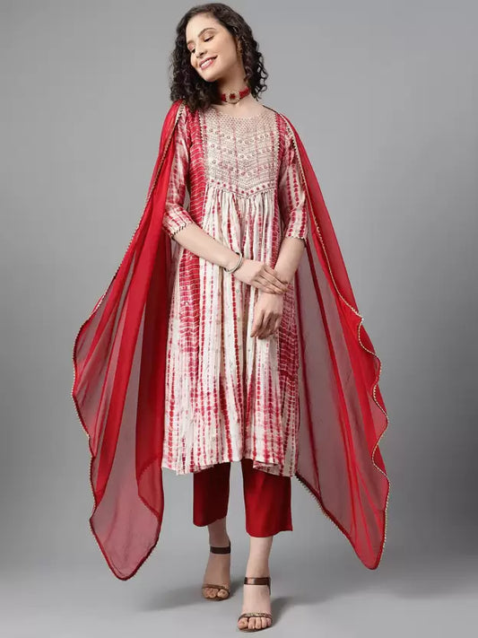 Women Viscose Rayon Kurta Trouser Dupatta Set