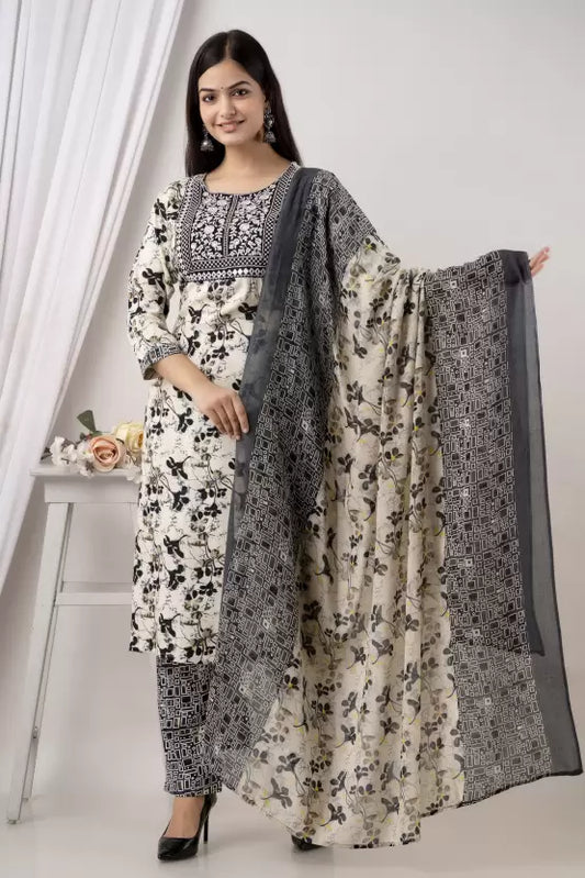 Women Viscose Rayon Kurta Pant And Dupatta Set