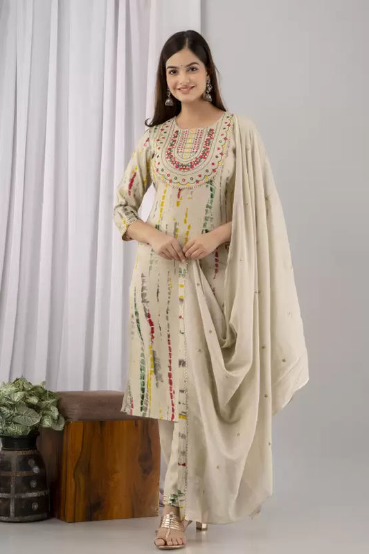 Women Viscose Rayon Kurta Pant And Dupatta Set