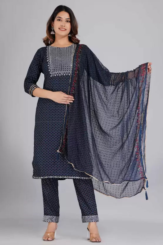 Women Viscose Rayon Kurta Pant And Dupatta Set