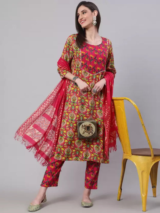 Women Viscose Rayon Kurta Pant And Dupatta Set