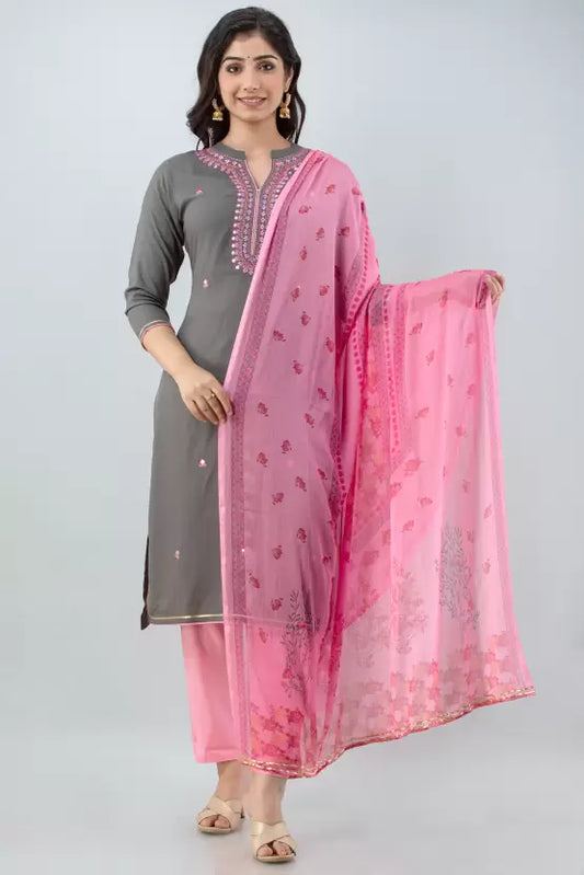 Women Viscose Rayon Kurta Pant And Dupatta Set