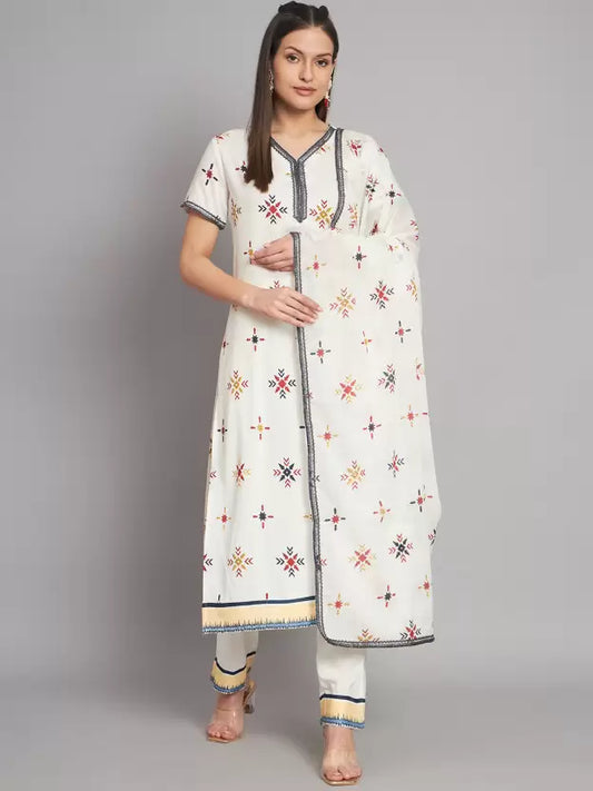 Women Viscose Rayon Kurta Pant And Dupatta Set