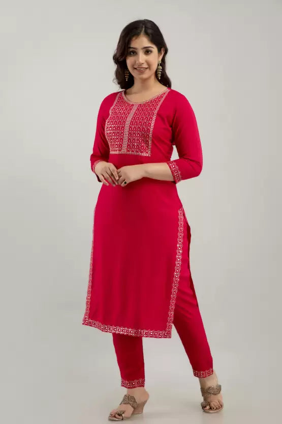 Women Viscose Rayon Kurta Pant And Dupatta Set