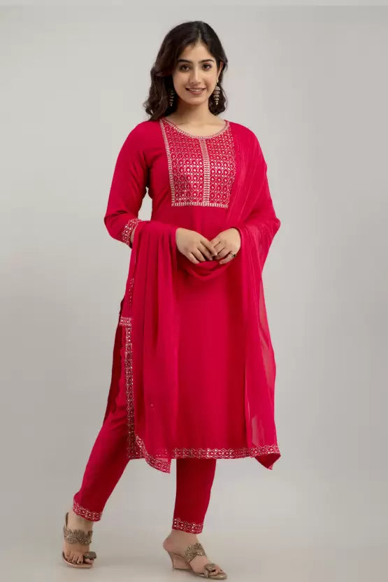 Women Viscose Rayon Kurta Pant And Dupatta Set