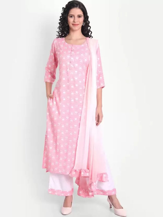 Women Viscose Rayon Kurta and Palazzo Set