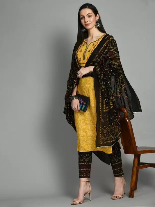 Women Viscose Rayon Kurti Pant Dupatta Set