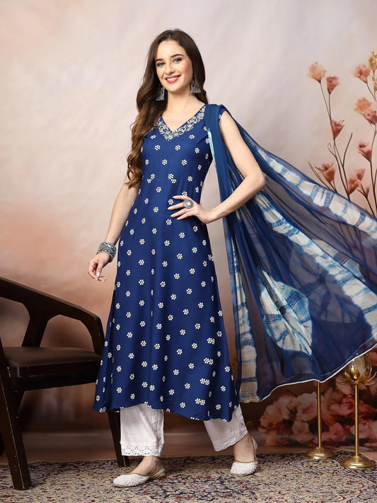 Women Viscose Rayon Chiffon Kurta Dupatta Set