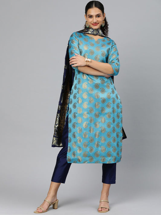 Women Woven Design Paisley Zari Regular Kurta with Trousers & With Dupatta