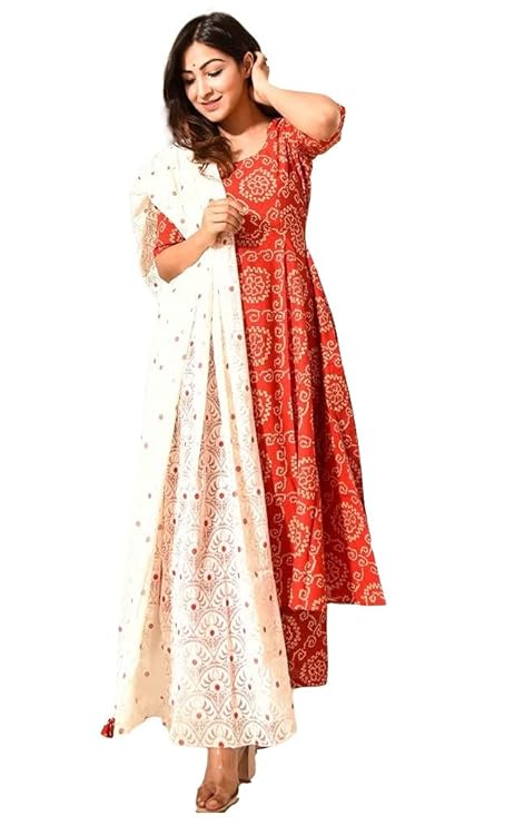 Women's Cotton Anarkali Kurta with Palazzo & Dupatta