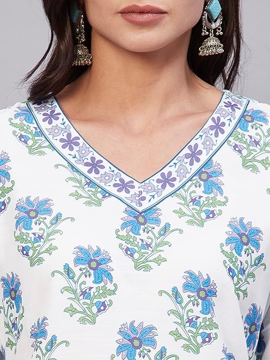 Women's Cotton Blend Printed Straight Kurta with Pant