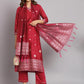 Women's Cotton Silk Embroidered Kurta with Pant & Dupatta Set