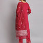 Women's Cotton Silk Embroidered Kurta with Pant & Dupatta Set