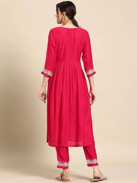 Women's Rayon Embroidered Alia Cut Regular Kurta With Pant