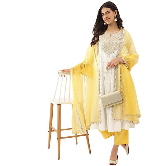 Women's Rayon Kurta And Palazzo With Dupatta Set