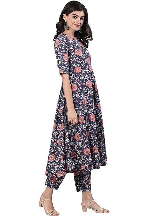 Women's Rayon Printed Anarkali Kurti with Palazzos and Dupatta Set