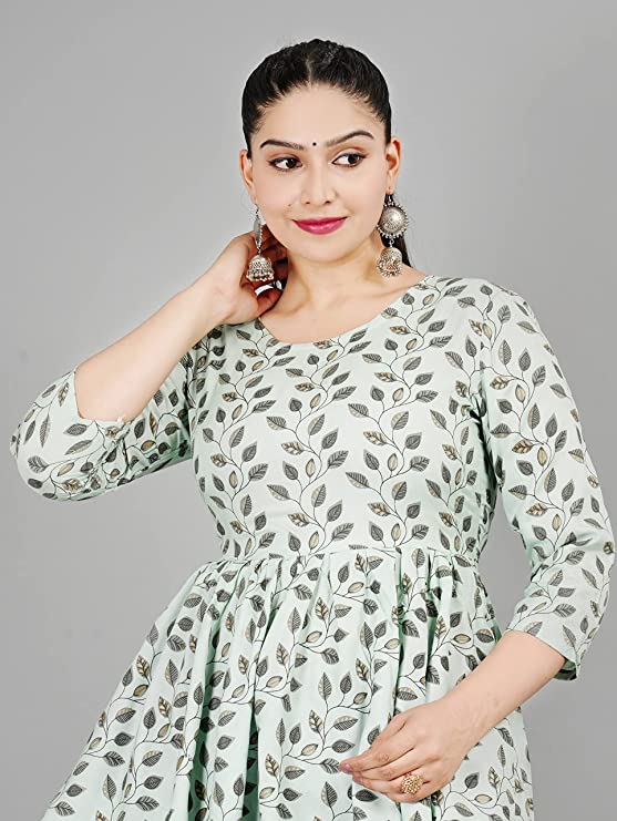 Women's Rayon Round Neck Printed Regular Fit Kurta Top With Dhoti Pants