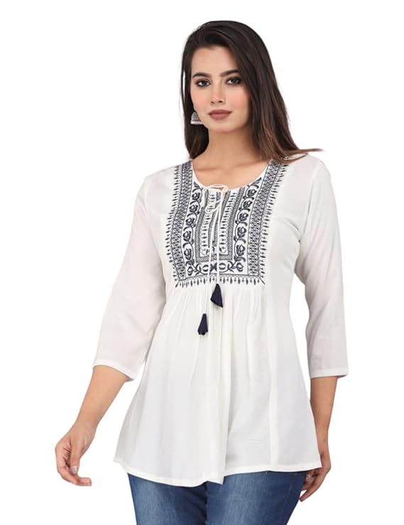 Women's Viscose Rayon Round Neck Short Kurti