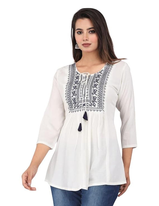 Women's Viscose Rayon Round Neck Short Kurti