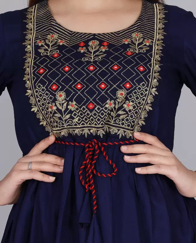 Casual Regular Sleeves Embroidered Women Blue Top