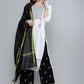 Women White & Black Printed Regular Pure Cotton Kurta with Palazzos & With Dupatta