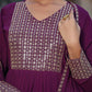 V-Neck Yoke Design Empire Sequinned Empire A-Line Kurta With Trousers & Dupatta