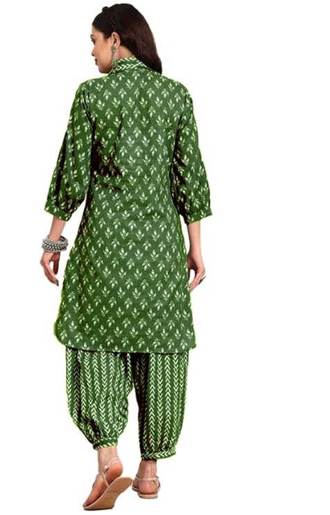 Womens Green Cotton Blend Kurta Set