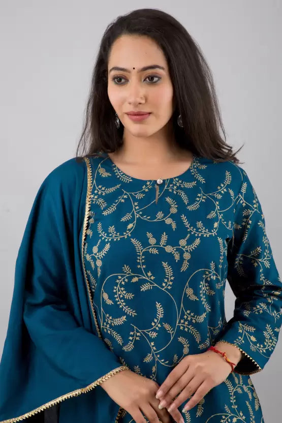 Women Elegant Viscose Rayon Kurta and Sharara Set with Dupatta