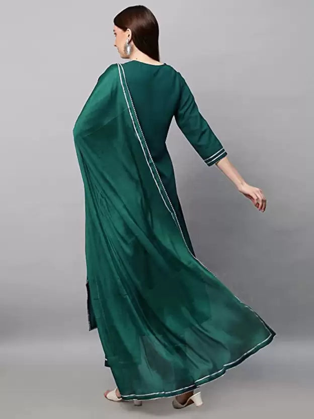 Women Green Viscose Rayon Kurta Pant Dupatta Set