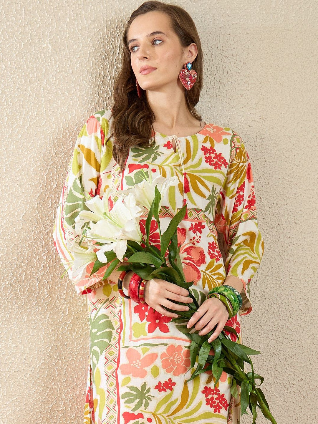 Floral Printed Round Neck Kurta With Trouser - Amy's Cart