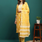 Paisley Printed Embroidered Pure Cotton Straight Kurta With Trouser & Dupatta Set