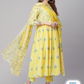 Ethnic Motifs Printed Anarkali Pleated Kurta with Trousers & Dupatta