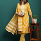 Paisley Printed Embroidered Pure Cotton Straight Kurta With Trouser & Dupatta Set
