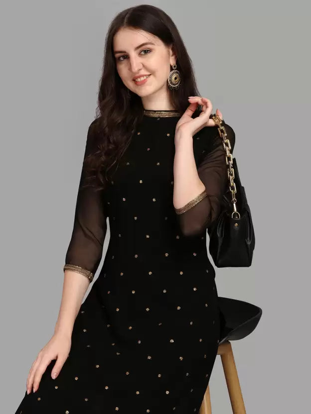 Women Black Georgette Kurta Pant Set