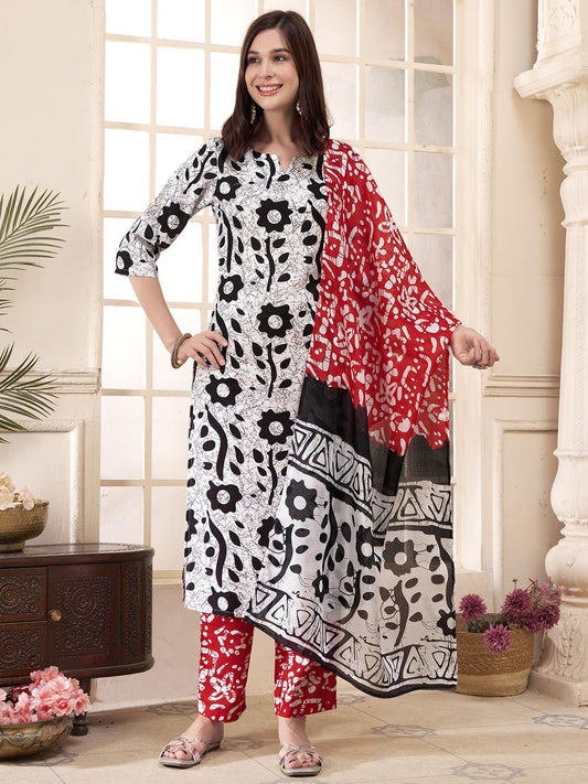 Women Floral Printed Regular Kurta with Trousers & With Dupatta