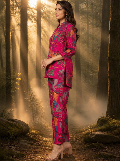 Polyester Tropical Printed Top with Trousers