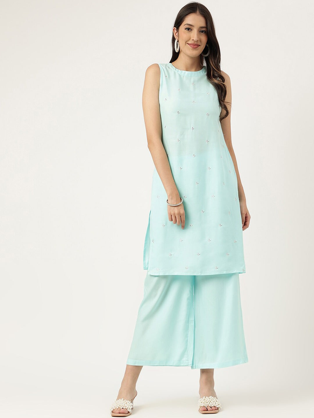 Floral Embroidered A-Line Kurta with Palazzos