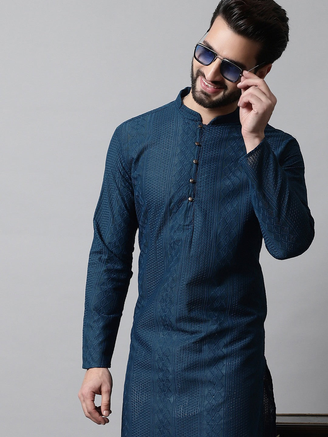 Men Ethnic Motifs Thread Work Cotton Kurta