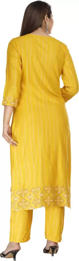 Women Yellow Viscose Rayon Embroidered Kurta and Dupatta Set