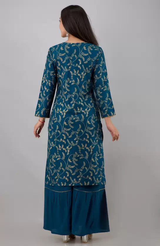 Women Elegant Viscose Rayon Kurta and Sharara Set with Dupatta