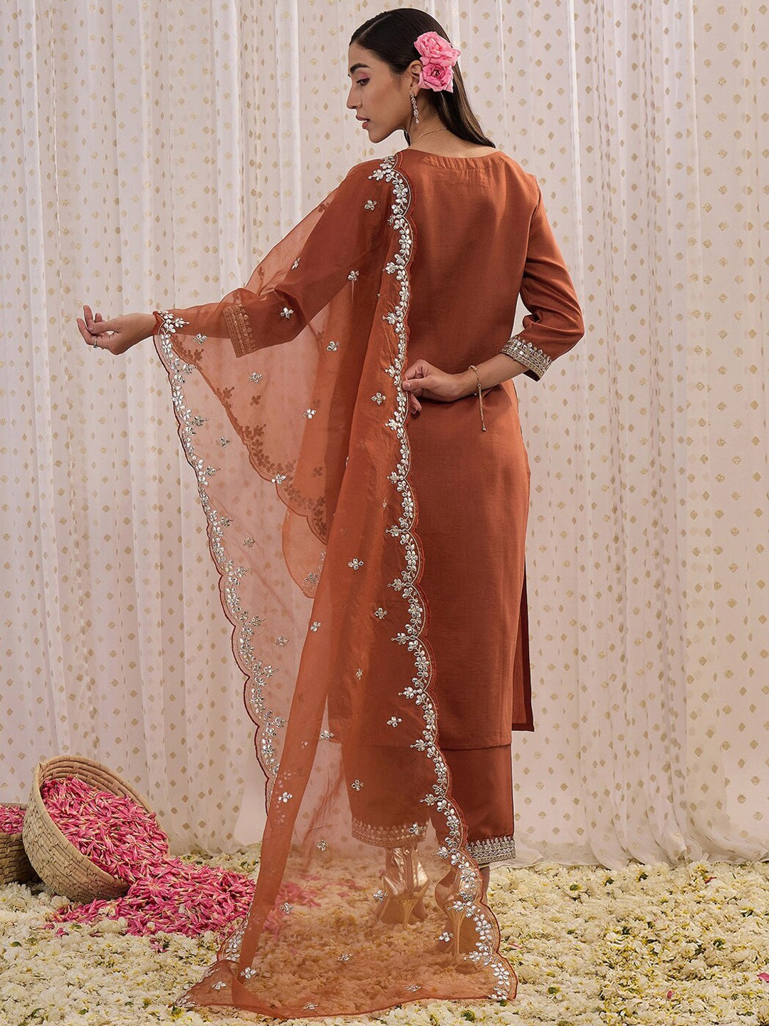 Ethnic Motifs Embroidered Regular Gotta Patti Kurta with Trouser & Dupatta