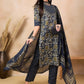 Navy Blue Floral Printed Pure Cotton Straight Kurta & Trousers With Dupatta