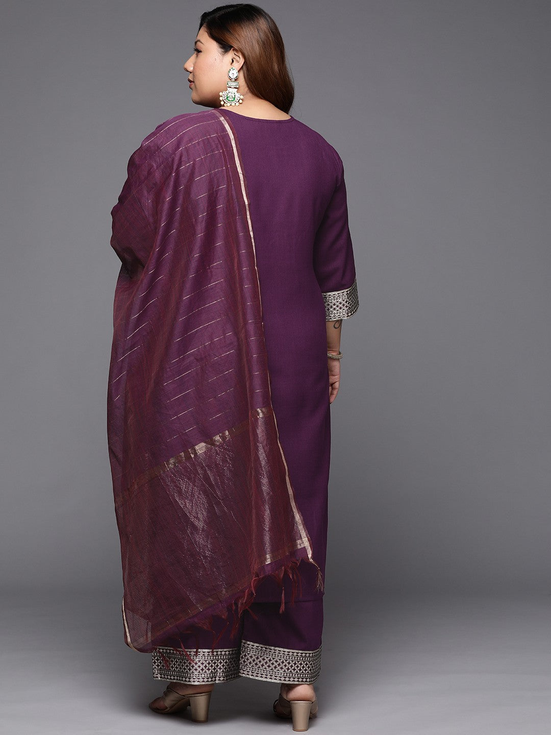 Women Plus Size Purple Ethnic Motifs Kurta with Palazzos & With Dupatta