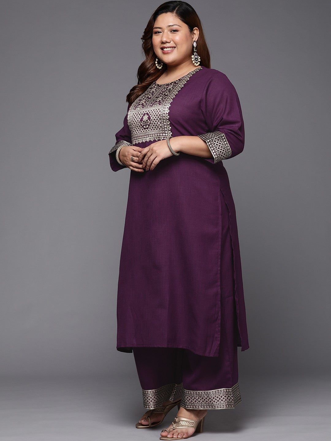 Women Plus Size Purple Ethnic Motifs Kurta with Palazzos & With Dupatta