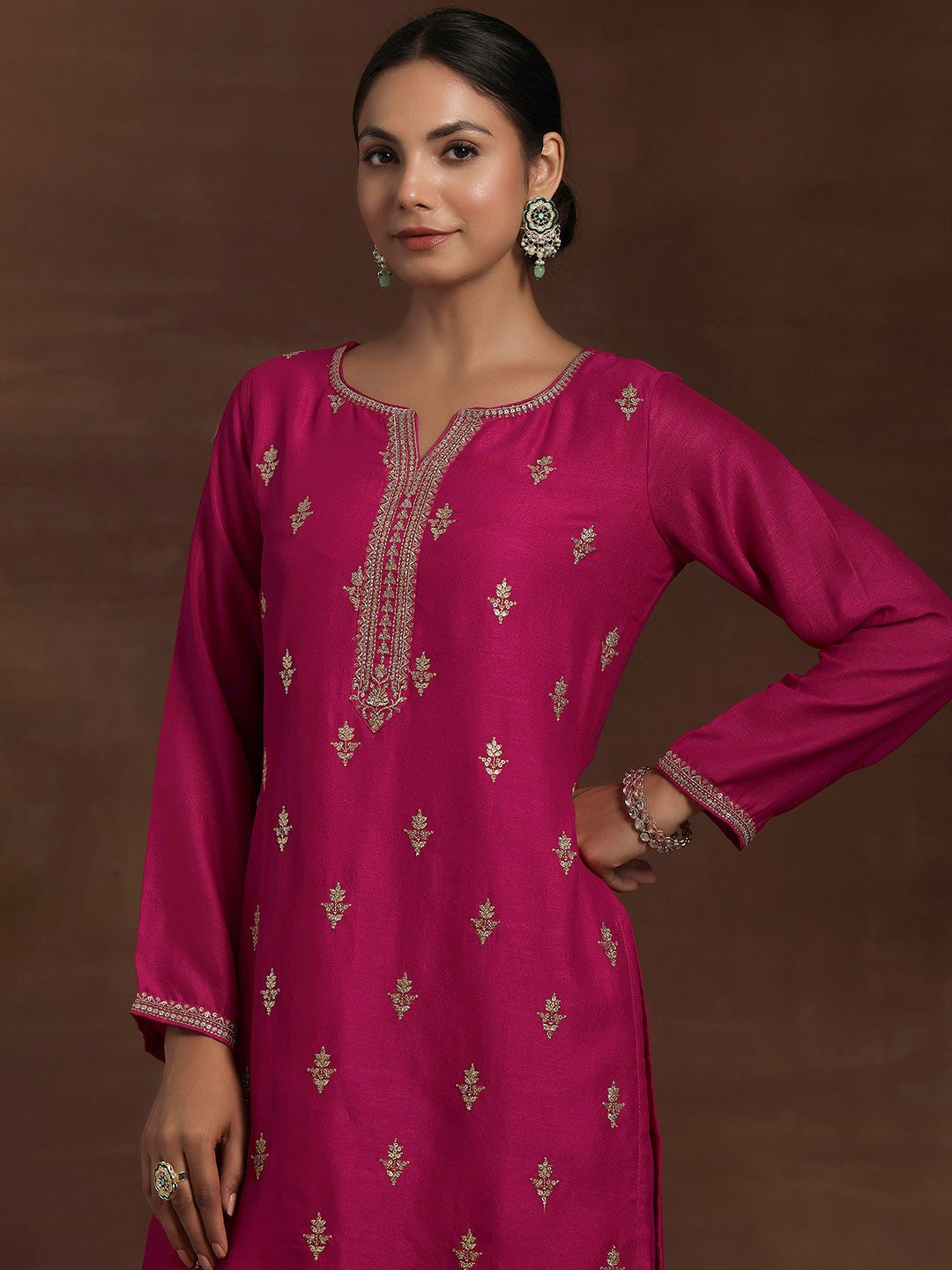 Floral Embroidered Regular Kurta With Trousers & Dupatta