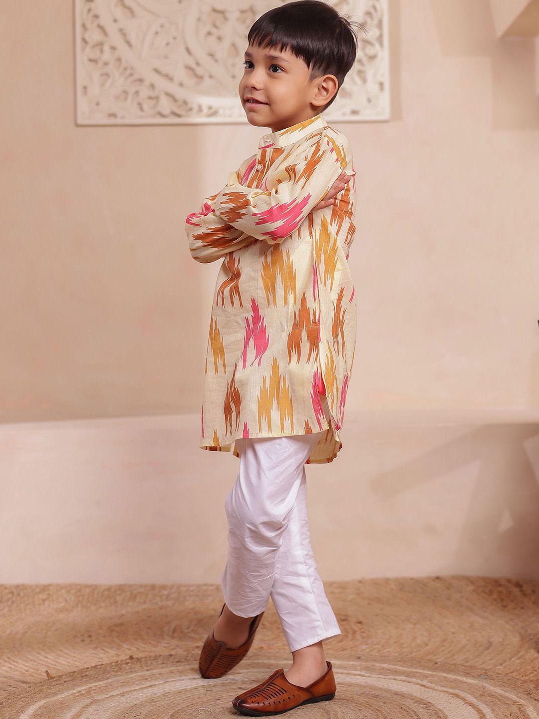 Boys Abstract Printed Cotton Kurta with Pyjama